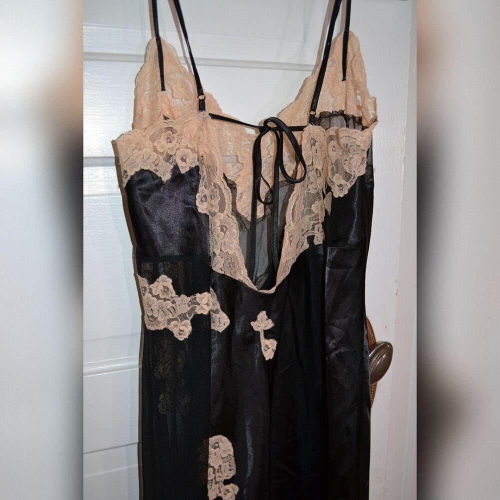 Fredrick's of Hollywood Satin and Mesh Gown with Champagne Beaded Lace Details - Picture 6 of 8